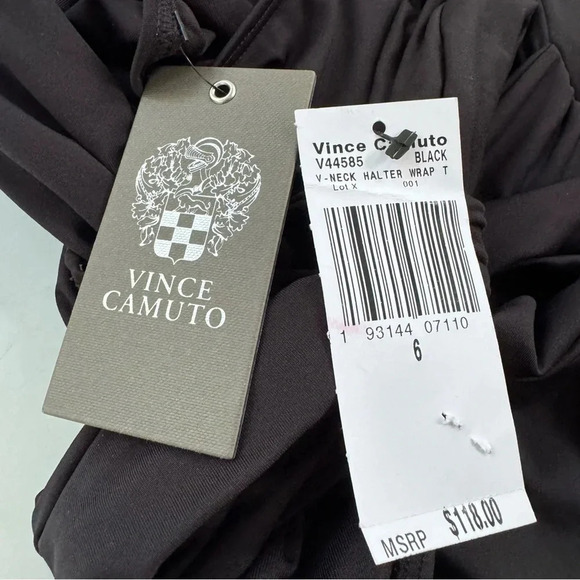 Vince Camuto V Neck Halter Wrap Tie One Piece Swimsuit Black Size 6 NWT - Picture 7 of 8